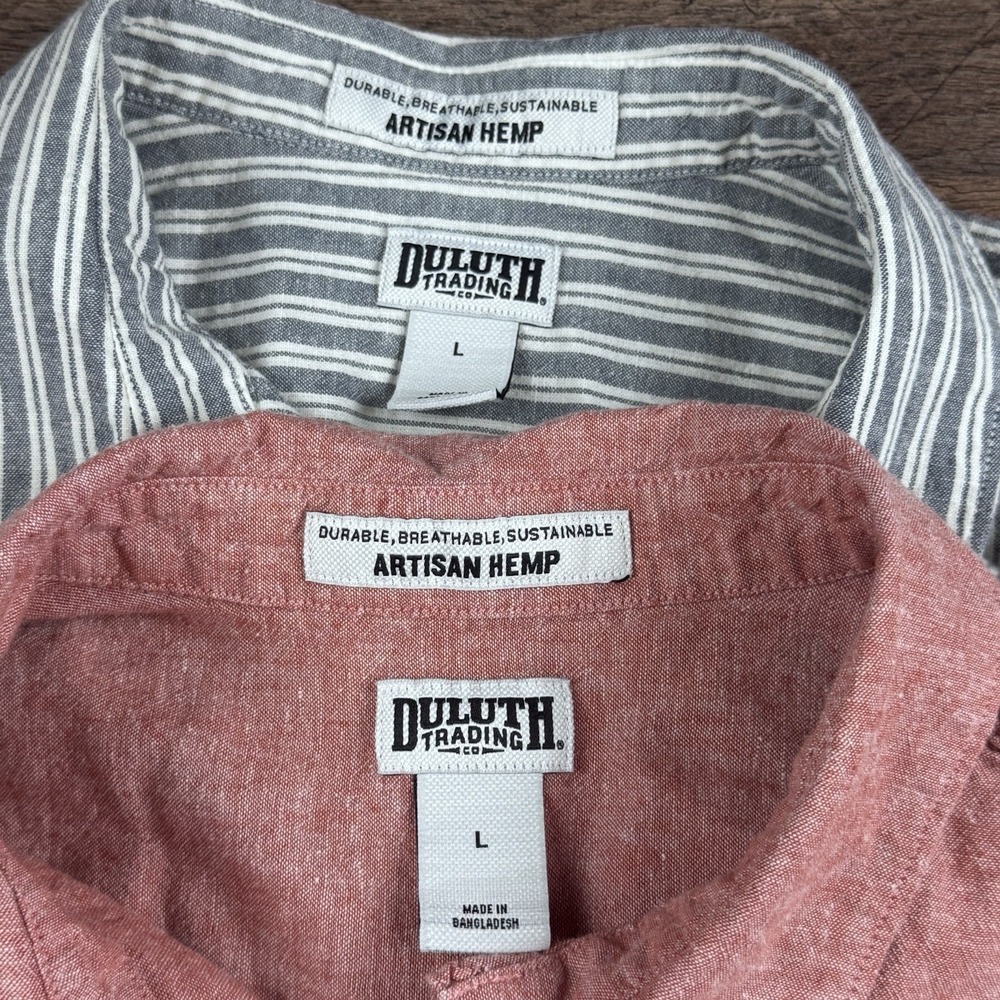 2 Duluth Trading Hemp Cotton Artisan Shirt Large Tunic Blue White & Red - Picture 6 of 13